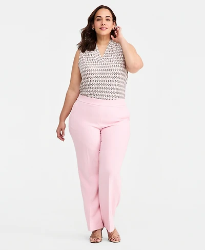 Anne Klein Plus High Rise Pull-On Structured Stretch Pants