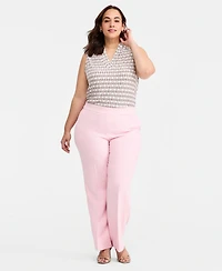 Anne Klein Plus High Rise Pull-On Structured Stretch Pants