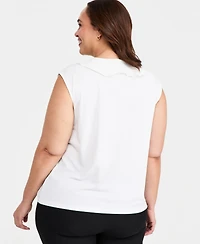Kasper Plus Mixed-Media Ruffle Top