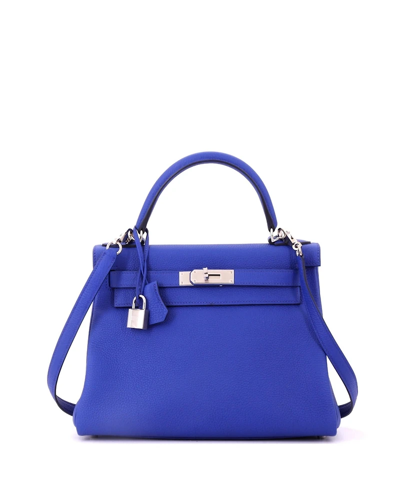 Pre-Owned HERMES Kelly 28 Handbag Blue Togo with Palladium Hardware