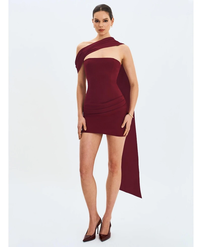 Miss Circle Women Ovelia Crimson Satin Ribbon Strapless Mini Dress