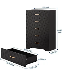 gaomon Tall Dresser for Bedroom with 5 Drawer, Pink Wood Chest of Drawers Gold Handles Closet, Modern Nightstand Bedside