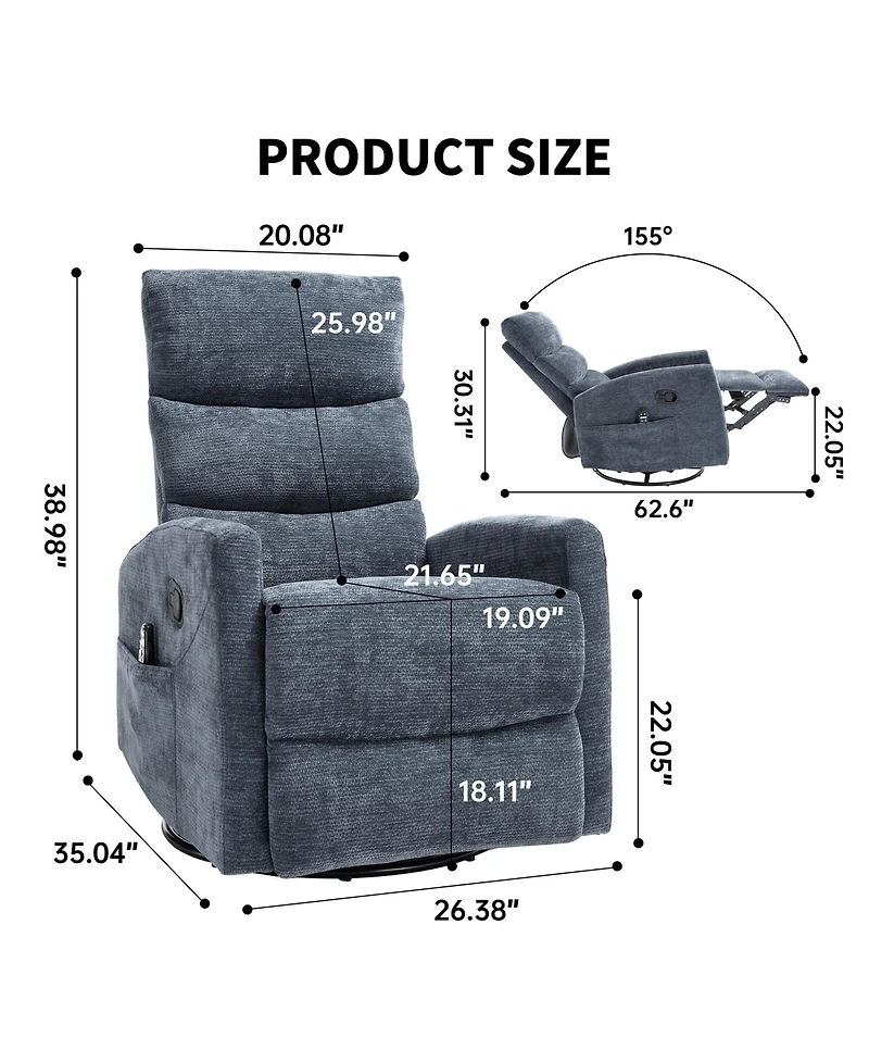Clihome Heat Massage Manual Recliner Chair with Rocker and Swivel