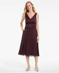 Lands' End Women's Satin Sleeveless Lace Detail Dress