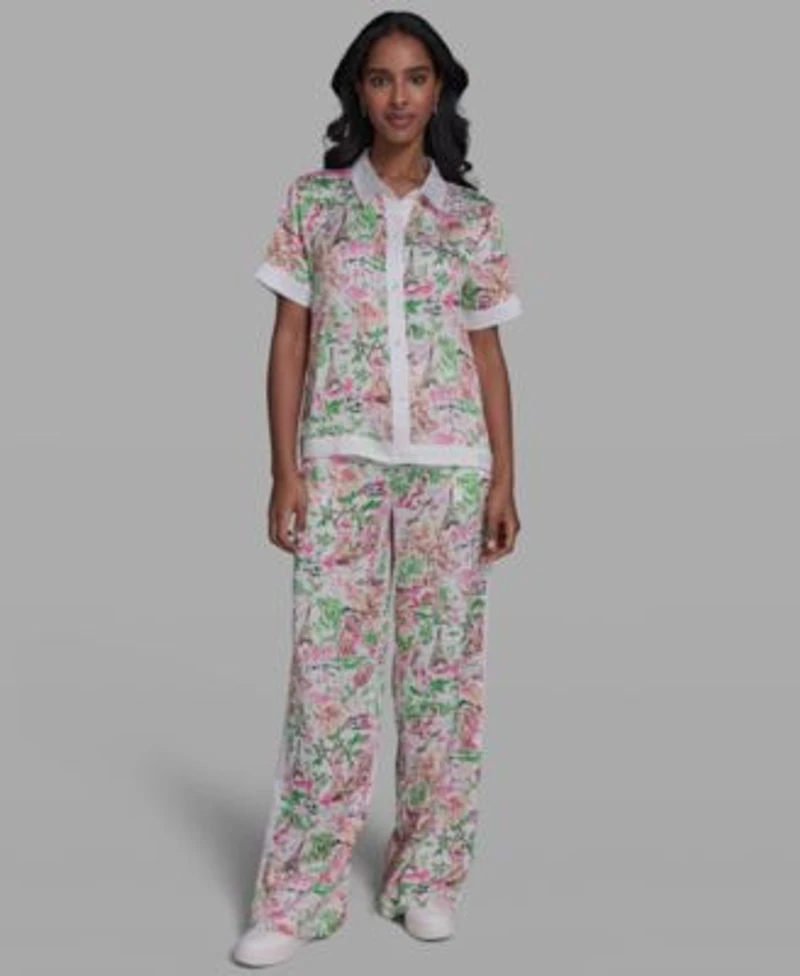 Karl Lagerfeld Paris Printed Camp Shirt Soft Pant