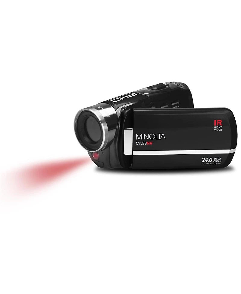 Minolta MN88NV Full Hd 24MP 3" Touchscreen Night Vision Camcorder, microSD Card + Tripod + Card Reader