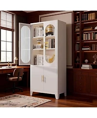 gaomon Freestanding Storage Cabinet: 70" Tall White Linen + Pantry + China Cabinet – Tempered Glass Doors, Heavy-Duty Adjustable Shelves