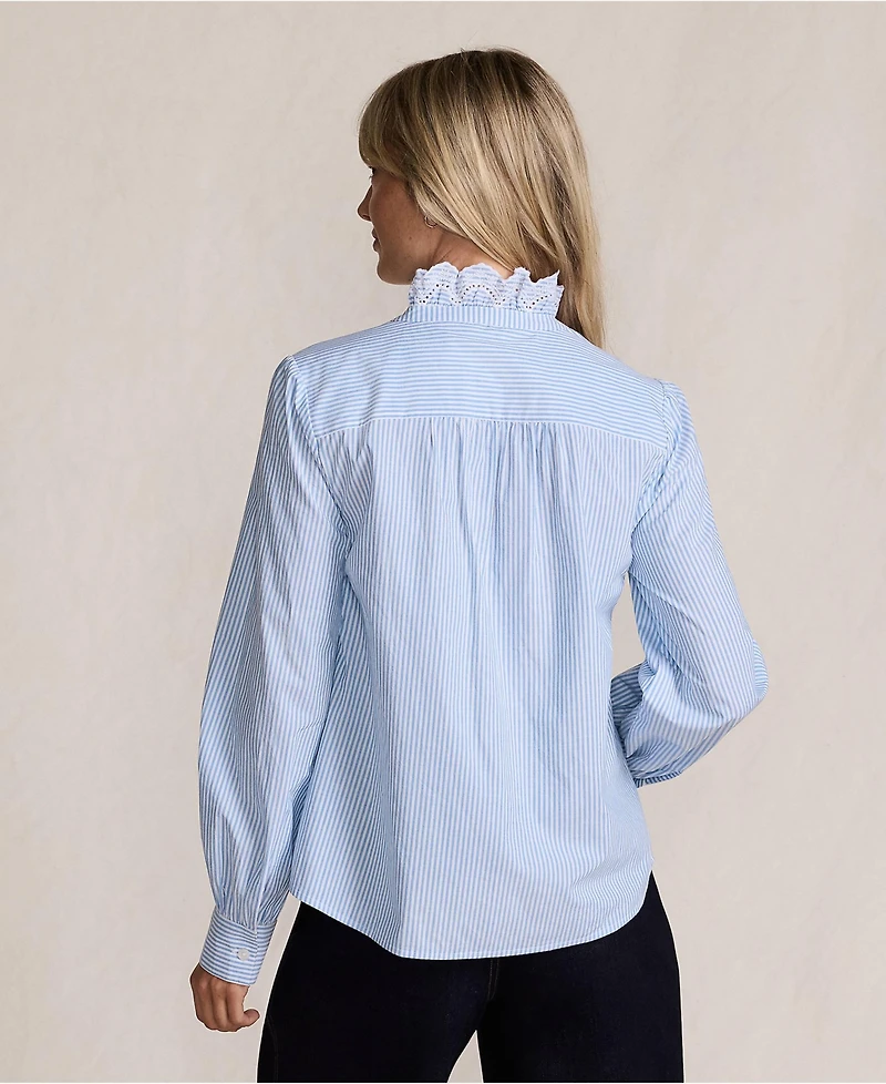 Lands' End Women's Poplin Ruffle Button Front Shirt