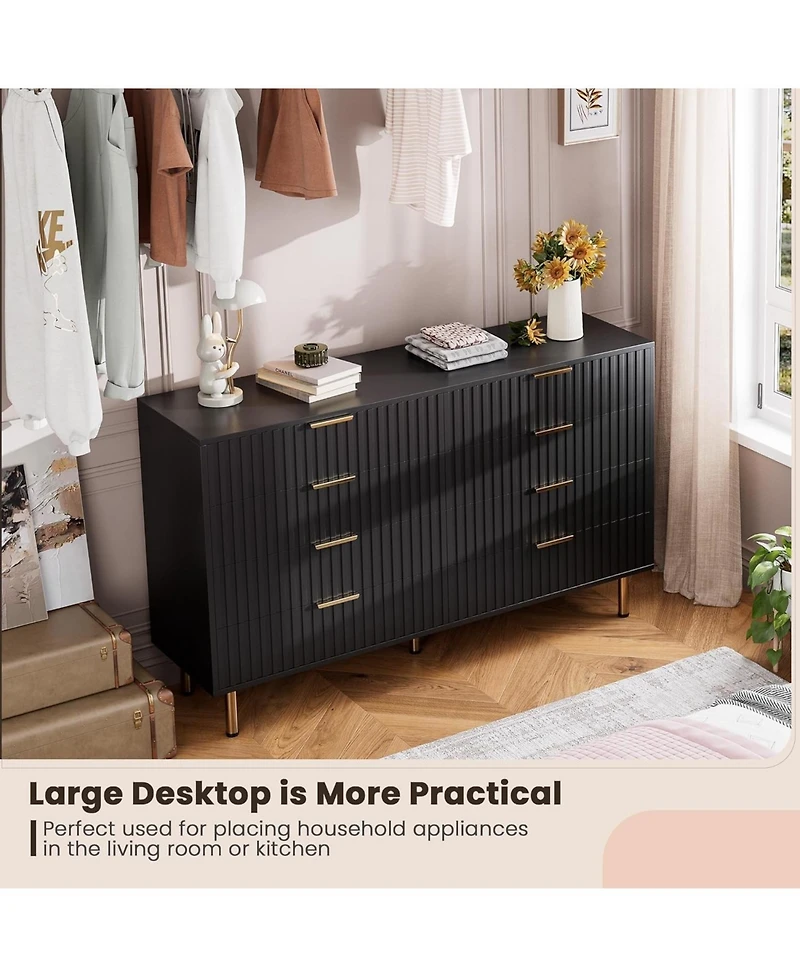 gaomon 8 Drawer Dresser for Bedroom, Fluted Dresser with Large Drawers and Sturdy Legs Support, Dressers & Chests of Drawers for Bedroom