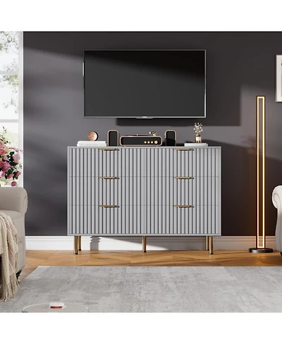 gaomon Zebra Six-Drawer Cabinet with Large Desktop, Modern Honeycomb Design, Gold Handle, Practical Storage Solution, and Artistic Sense for Bedroom