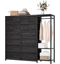 gaomon 16 Drawer Dresser with Clothes Rack, Tall Fabric Storage Organizer for Bedroom Closet, Living Room