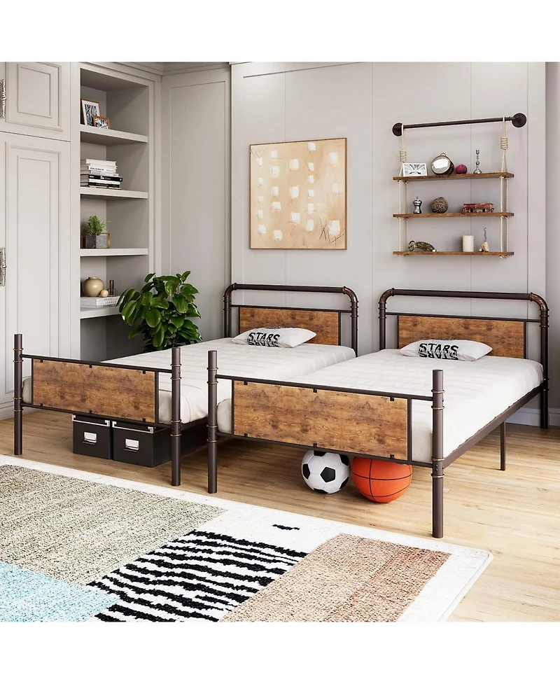 gaomon Bunk Bed Twin Over Twin with Ladder and High Guardrail, Twin Size Convertible Metal Bunk Beds, Easy Assembly, No Box Spring