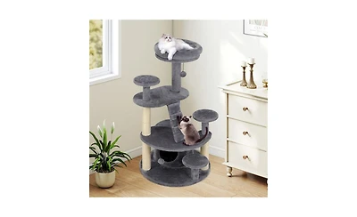 Aostirmotor Cat Tree for Munchkin & Senior Cats, 40-Inch with Stable Wide Base, Soft Padded Perches & Large Condo for Easy Access