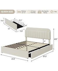 gaomon Queen Bed Frame with Storage Headboard, Girls Bed Frame with 2 Drawers, Boucle Upholstered Platform Bed with Bookcase