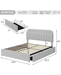 gaomon Queen Bed Frame with Storage Headboard, Girls 2 Drawers, Boucle Upholstered Platform Bookcase