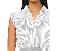 Msk Women's Collared Shirred Button-Down Dress