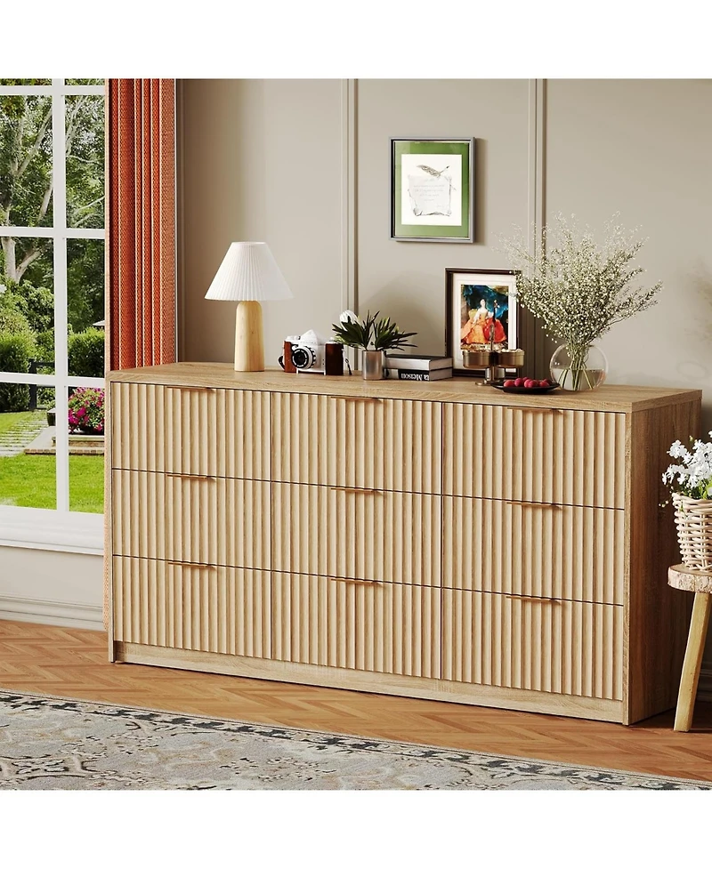 Gaomon 9 Drawer Dresser for Bedroom, Large Fluted Chest of Drawers, Wood Dressers Storage Organizer, Storage Cabinet for Bedroom Living & office