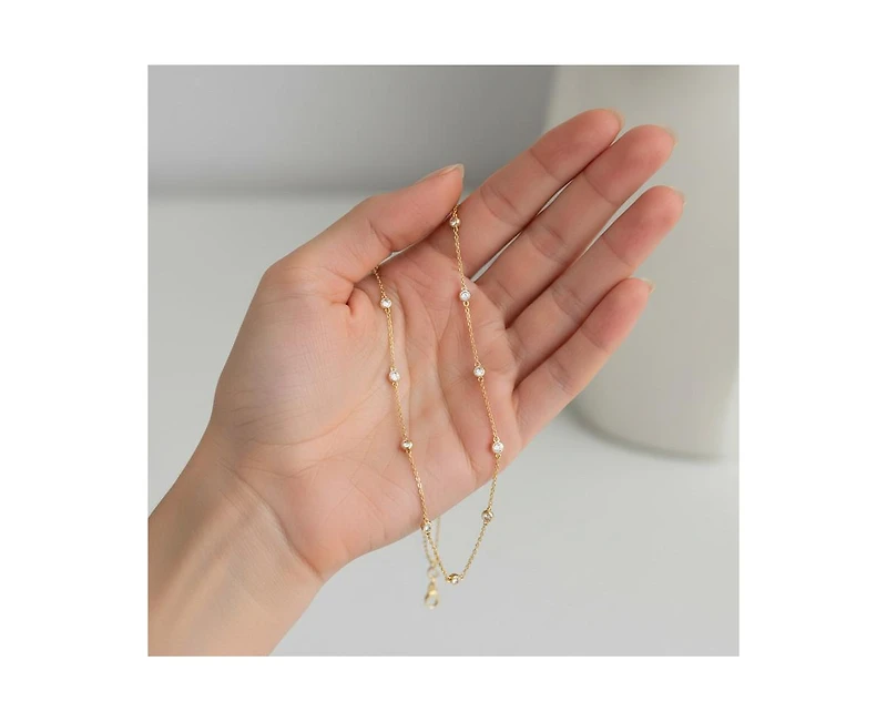 Rachel Glauber Classic Bezel Set Cubic Zirconia Chain Station Necklace