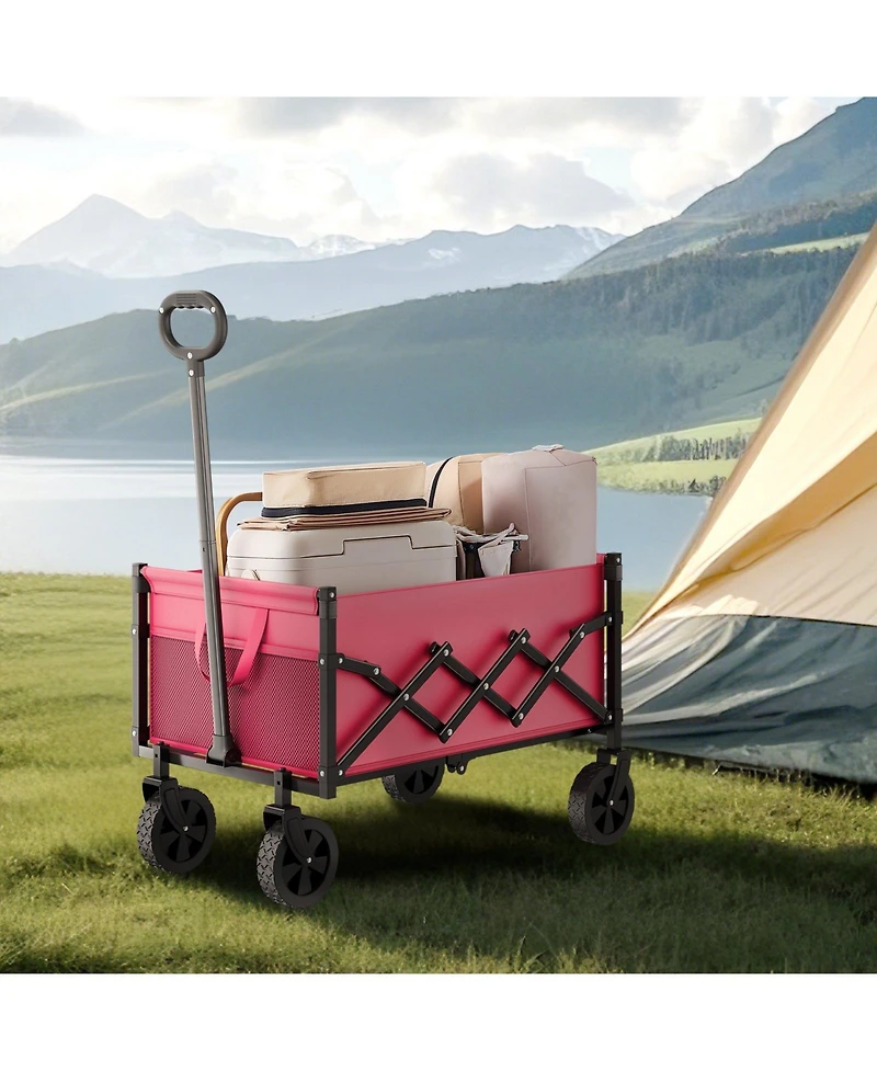 Sugift 120L Pink & Black Folding Wagon with All-Terrain Wheels & Adjustable Handle
