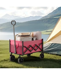Sugift 120L Pink & Black Folding Wagon with All-Terrain Wheels & Adjustable Handle