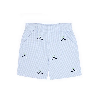 Florence Eiseman Little Boy Check Seersucker Short with Embroidered Golf Clubs
