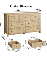 gaomon Rattan Dresser with 7 Drawers for Bedroom, Wide Wood Chest of Drawers, Large Clothes Storage Cabinet & Tv Stand for Nursery, Living Room