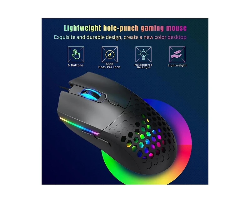 Risokeys Wired Gaming Mouse, 6400DPI High-Accuracy Optical Sensor Rgb Mouse with 6 Buttons