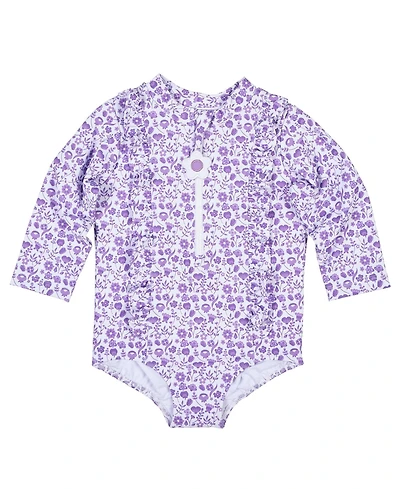 Florence Eiseman Toddler Girl Floral Print One Piece Rashguard with Ruffles