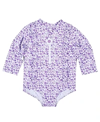 Florence Eiseman Toddler Girl Floral Print One Piece Rashguard with Ruffles