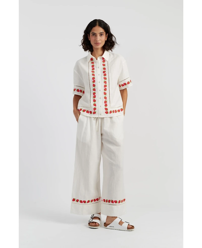 Chinti & Parker Women's Linen-Blend Strawberry Shirt