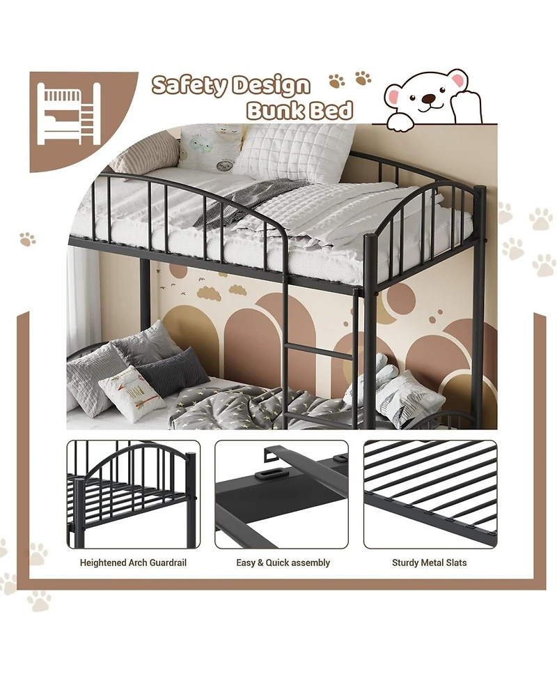 gaomon Metal Bunk Bed Twin Over Twin, Heavy Duty Bunkbeds Frame with Arched Guardrail and Safety Ladder, Sturdy Steel