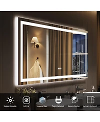 Homfan Led Bathroom Mirror with Lights, Front Lit + Backlit Vanity Mirror for Wall, Dimmable Lighted Bathroom Vanity Mirror, Anti-Fog