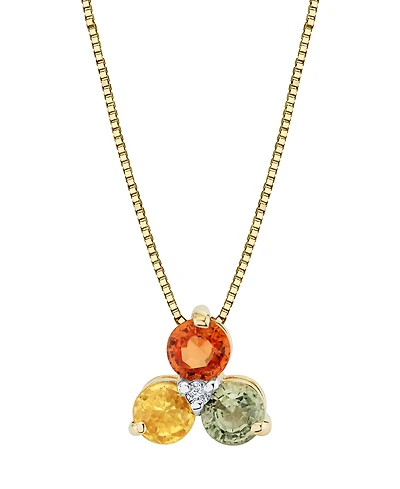 Macy's Green Sapphire (1/3 ct. t.w.), Orange Sapphire (1/3 ct. t.w.) and Yellow Sapphire (1/3 ct. t.w.) Pendant Necklace in 14k Yellow Gold