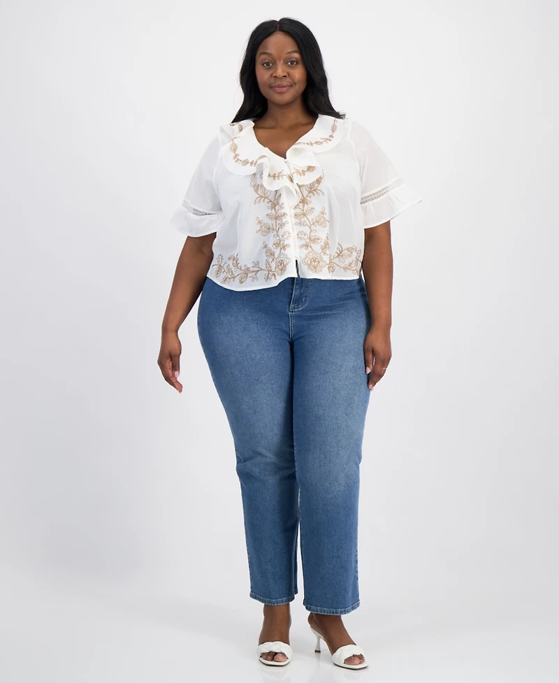 And Now This Trendy Plus Ruffled Embroidered Blouse, Macy's Exclusive