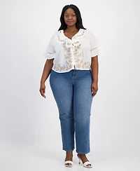 And Now This Trendy Plus Ruffled Embroidered Blouse, Macy's Exclusive