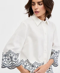Jones New York Women's Embroidered Button-Front Shirt