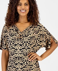 Jm Collection Petite Orchid Garden Cowl Neck Short-Sleeve Top, Macy's Exclusive