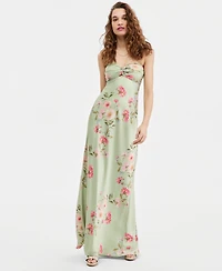 B Darlin Juniors' Floral Print Strapless Gown