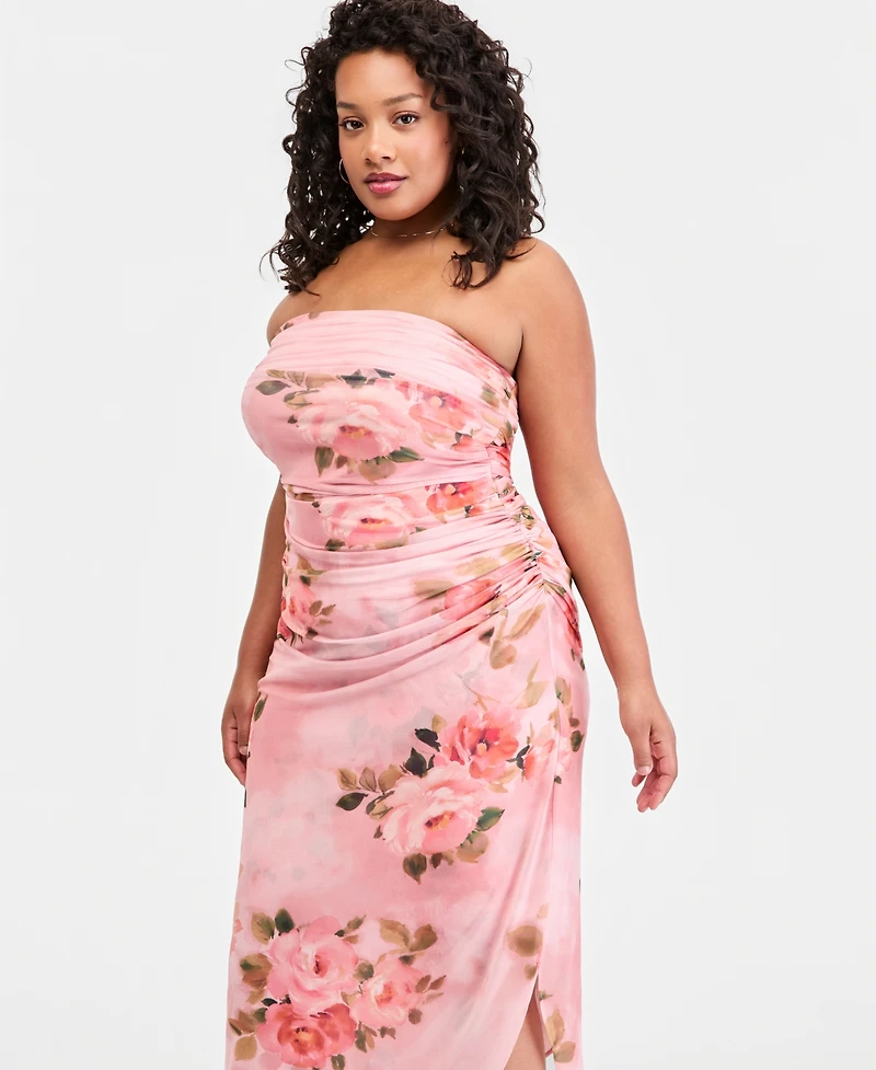Emerald Sundae Trendy Plus Floral Print Strapless Maxi Dress