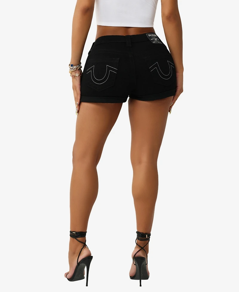 True Religion Women's Jennie Mid Rise Curvy Rolled Shorts