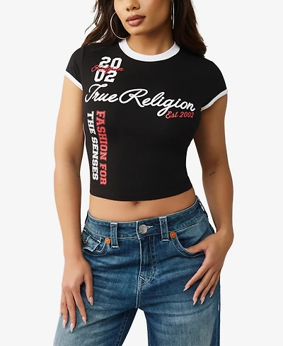 True Religion Women's Contrast Sporty Cap Sleeve T-Shirt