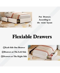 gaomon Twin Bed Frame with 4 Drawers & Led Lights, Velvet Upholstered Rainbow Headboard