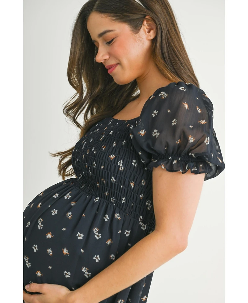 Hello Miz Maternity Floral Smocked Empire Waist Knee-Length Dress