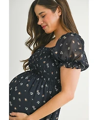 Hello Miz Maternity Floral Smocked Empire Waist Knee-Length Dress