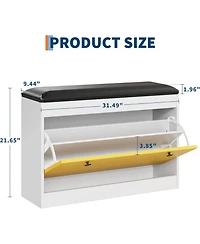 gaomon Shoe Storage Bench, 31.5 in Shoe Organizer Bench with Flip Drawer & Pu Cushion, Modern Entryway Shoe Cabinet for Hallway