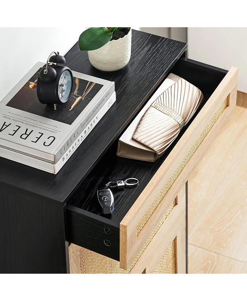 gaomon slim entryway shoe cabinet with 2 flip drawers, wooden organizer linen front panels, and a space-saving closed rack.