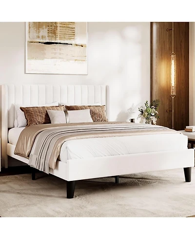 gaomon Full Velvet Bed Frame with Wingback Headboard, Wood Slats & No Box Spring Needed