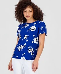 Anne Klein Essentials Petite Printed Tulip Sleeve Top