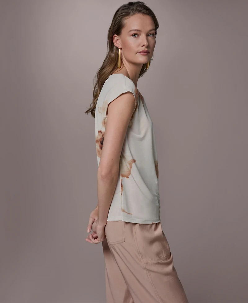 Donna Karan New York Women's Printed Asymmetric Neck Top