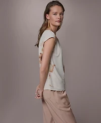 Donna Karan New York Women's Printed Asymmetric Neck Top